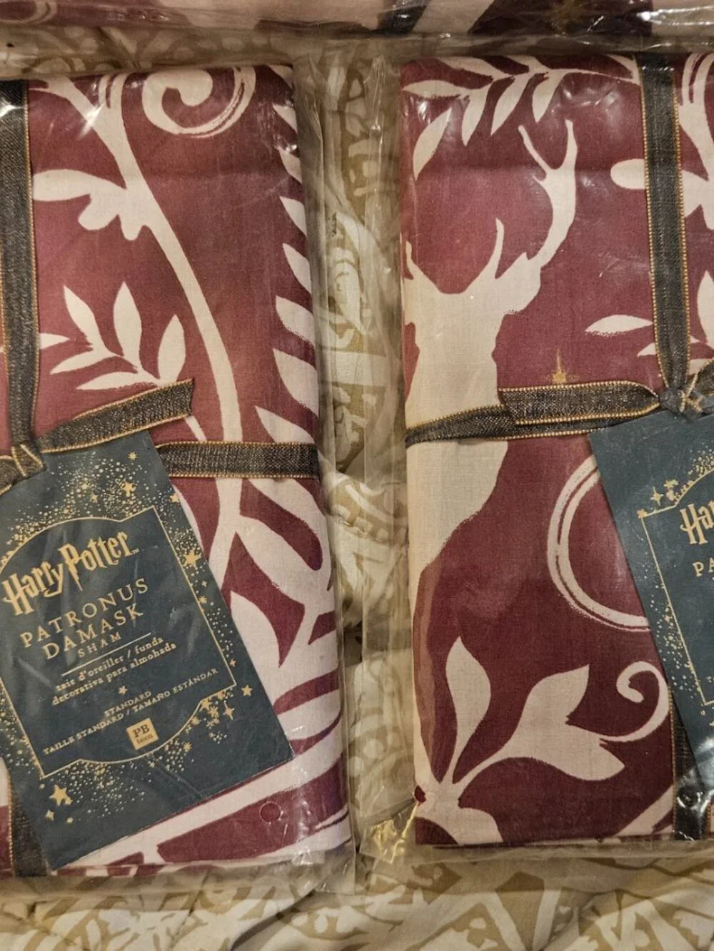 POTTERY BARN HARRY POTTER- Patronus BURGUNDY MAGICAL DAMASK DUVET & SHAM